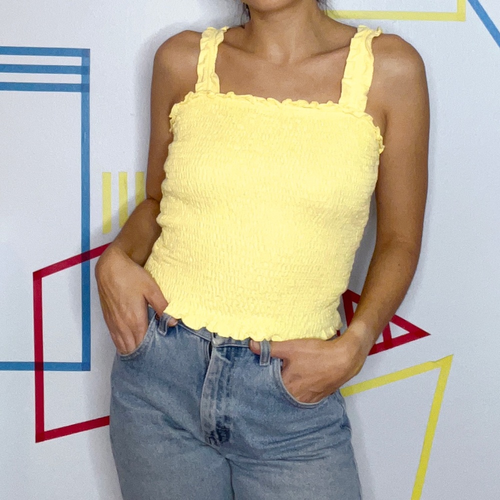 Yellow Shirring Tank Top